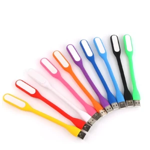 Mini lámparas LED USB flexibles en varios colores: amarillo, rojo, blanco, rosa, naranja, morado, azul, negro y verde.