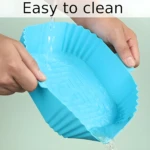 Molde cuadrado azul para freidora de aire, silicona flexible, fácil de limpiar con agua corriente.
