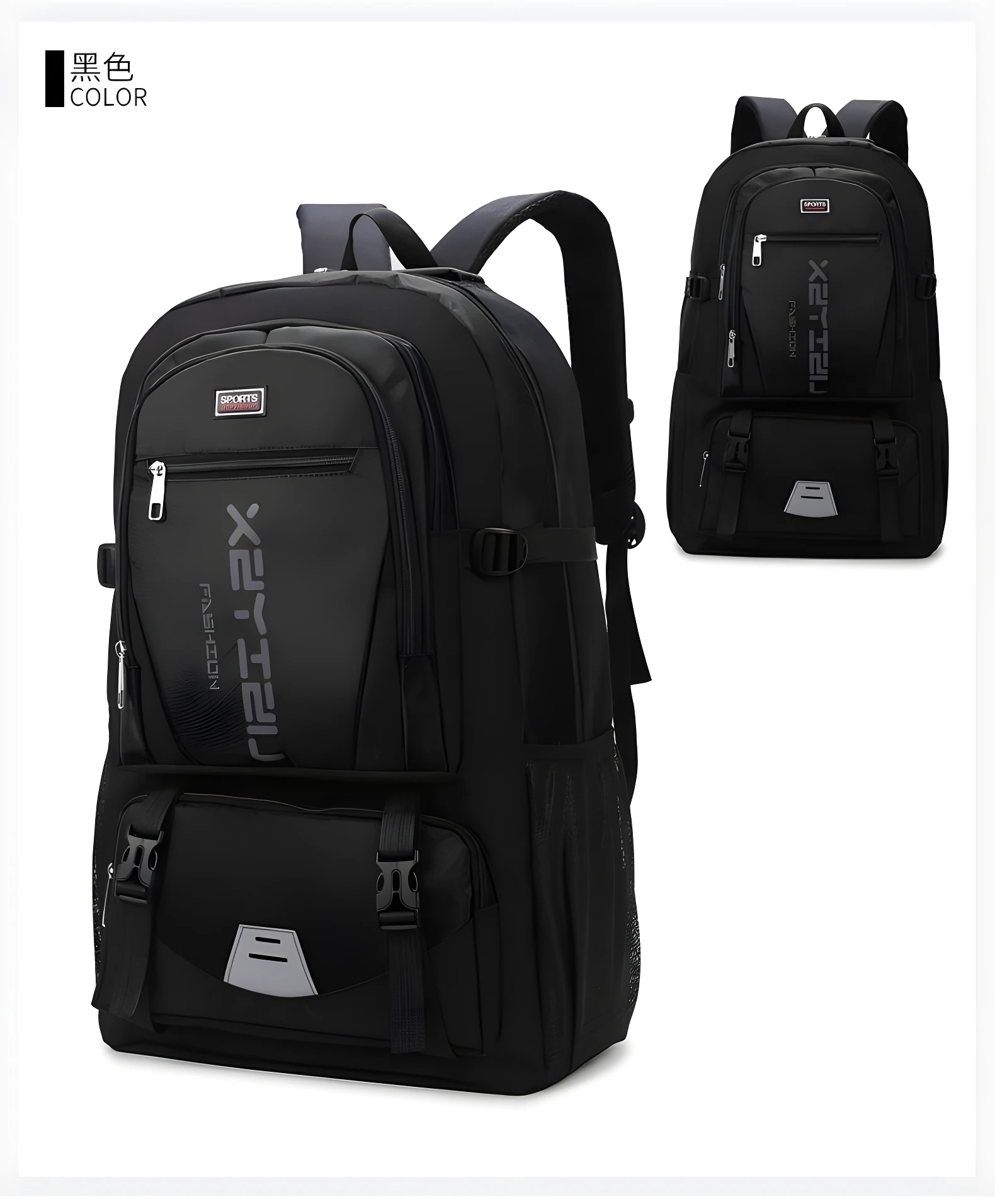 Morral Mochilero negro para hombre, diseño deportivo con compartimentos y logo.