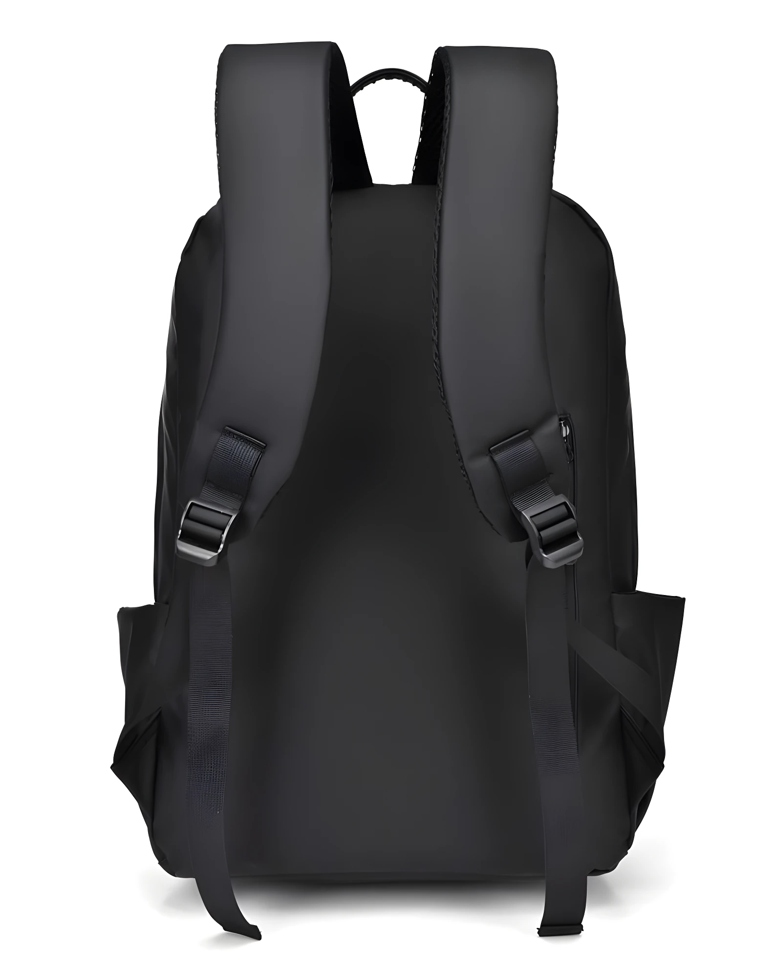 Morral negro Hh01 de espaldas con correas ajustables y bolsillos laterales.