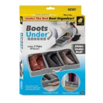 Organizador bajo cama gris para 3 pares de botas, con compartimentos y tapa transparente, ideal para almacenamiento estacional.