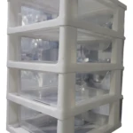Organizador de escritorio blanco con 4 cajones transparentes para oficina, joyas o cosméticos.
