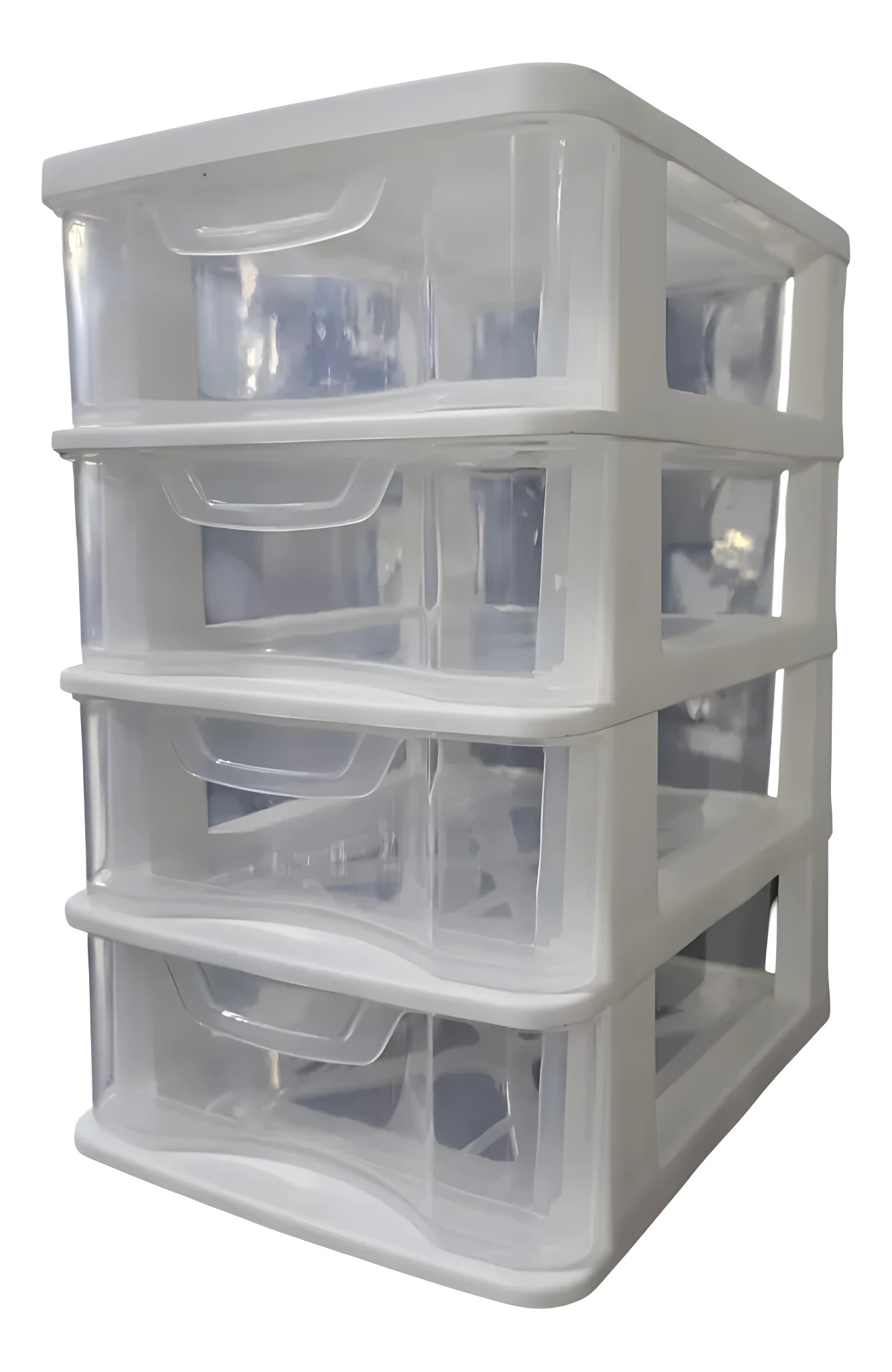 Organizador de escritorio transparente con 4 cajones, ideal para oficina, joyas y cosméticos.