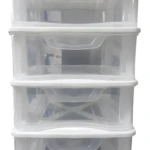 Organizador de escritorio transparente con 4 cajones, ideal para oficina, joyas y cosméticos.