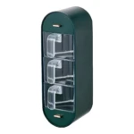 Organizador de especias verde oscuro de 3 cajones transparentes, con tiradores dorados, para pared.