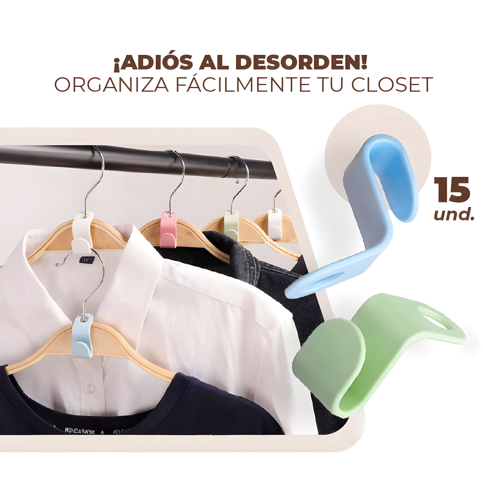Perchas de ahorro de espacio para ropa, en colores azul, verde, blanco y rosa, para colgar ropa en cascada.