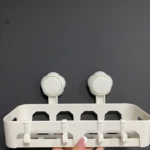 Estante organizador de ducha blanco para colgar, con 4 ganchos, se adhiere sin taladro.