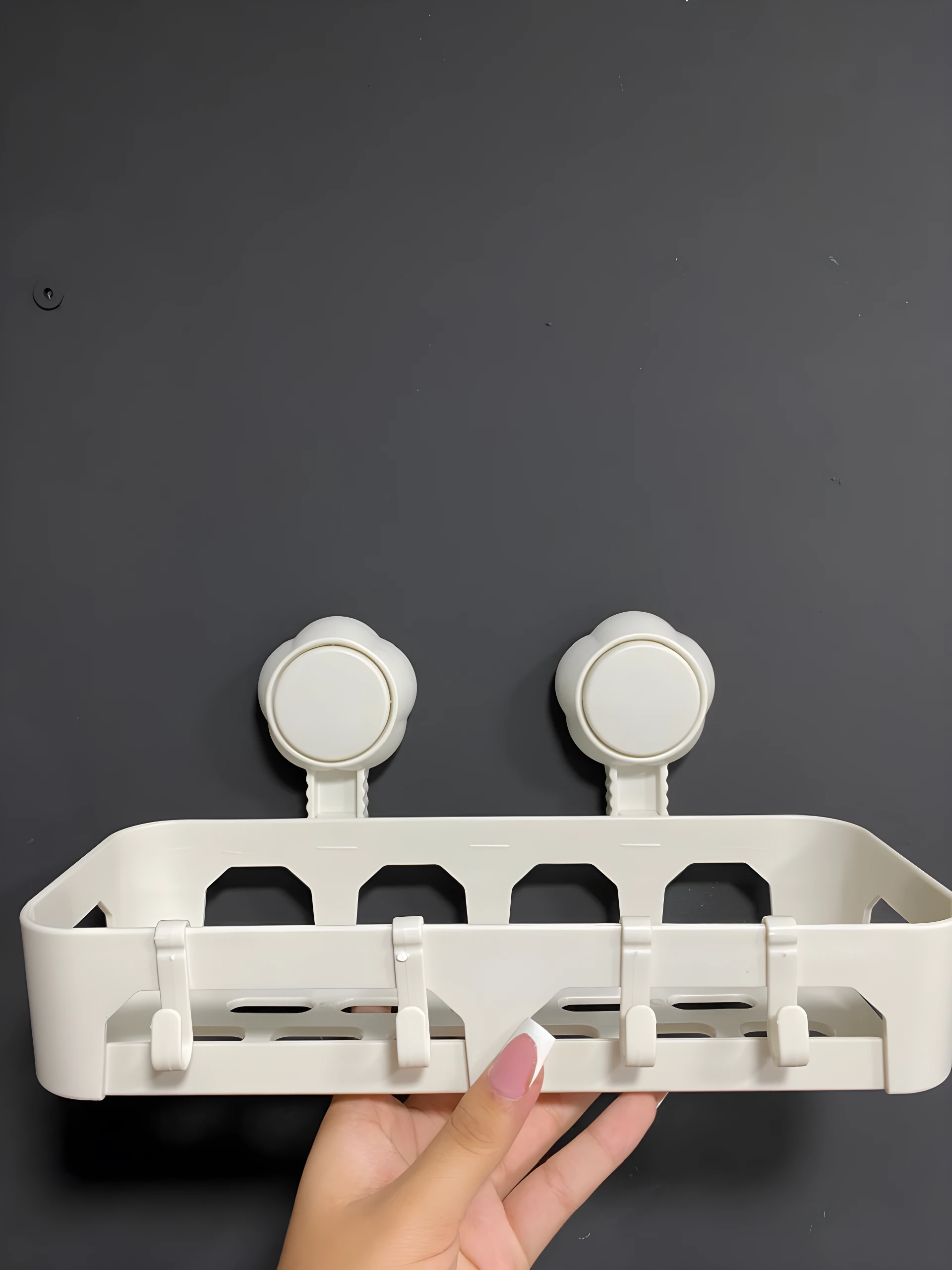 Estante organizador de ducha blanco para colgar, con 4 ganchos, se adhiere sin taladro.