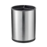 Organizador de utensilios de acero inoxidable plateado, con divisiones internas.