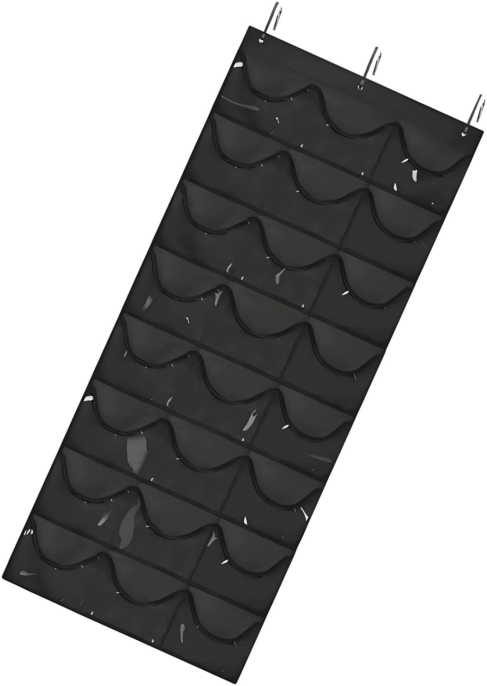 Organizador de gorras negro colgante para puerta con 24 compartimentos.