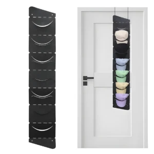 Organizador de gorras negro colgante con 7 compartimentos. Incluye juego de 2 unidades.