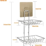Jabonera adhesiva cromada de 2 niveles para ducha, organiza tus jabones y ahorra espacio.
