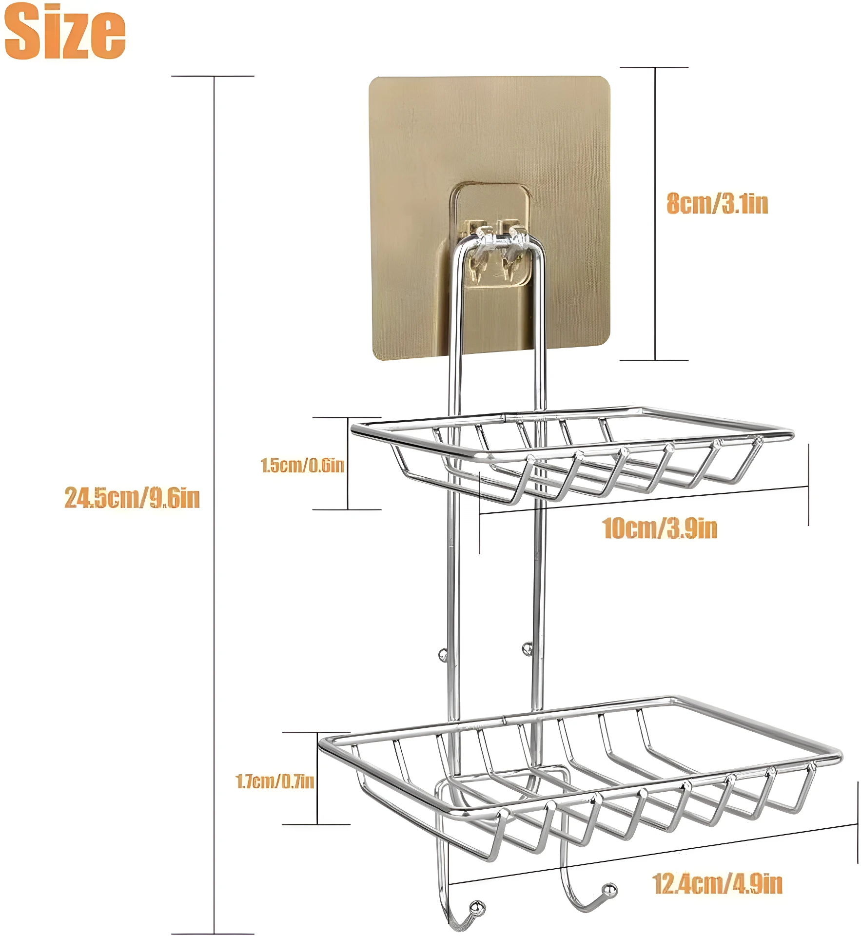 Jabonera adhesiva cromada de 2 niveles para ducha, organiza tus jabones y ahorra espacio.