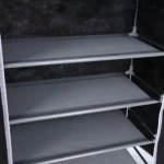 Zapatero de tela no tejida con 10 niveles grises y estructura metálica, ideal para organizar calzado.