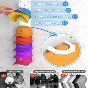 Organizador vertical de gorras para pared, alta capacidad y diseño que conserva la forma de los sombreros.