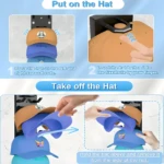 Organizador de gorras vertical para pared. Muestra cómo colocar y quitar gorras de diferentes colores.