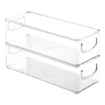 Organizador acrílico transparente apilable para nevera. Dos cajones con asas integradas.