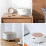 Cubo blanco con tapa imitación madera, patas, para escritorio, estilo minimalista, ideal para organizar.