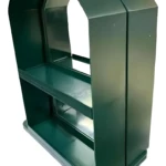 Organizador giratorio verde oscuro para despensa con dos niveles, mantiene visibles condimentos y frascos.