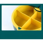 Organizador multipropósito amarillo y verde con 4 compartimentos redondos.