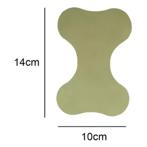 Herramienta de raspado tipo hueso, color verde claro, para masaje o terapia Gua Sha, con dimensiones 14 cm de alto por 10 cm de ancho.