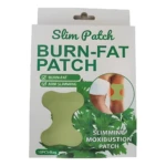 Caja de Slim Patch verde claro, quemagrasa, adelgazante corporal, 10 unidades. Muestra parche aplicado en la pierna.