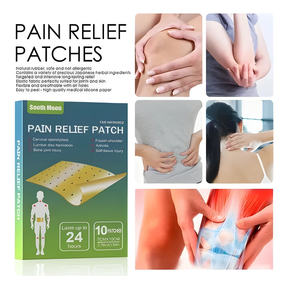 Caja de parches de alivio de dolor South Moon, 10 parches de 7x10cm, para rodilla, espalda, cuello y articulaciones.
