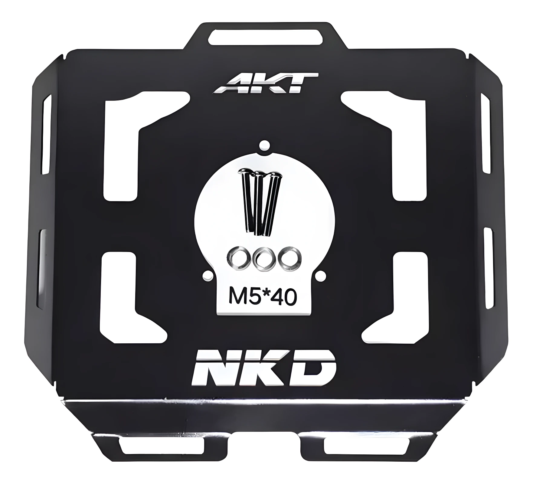 Parrilla de tanque NKD 125 de acero negro con logo AKT, incluye tornillos M5x40.