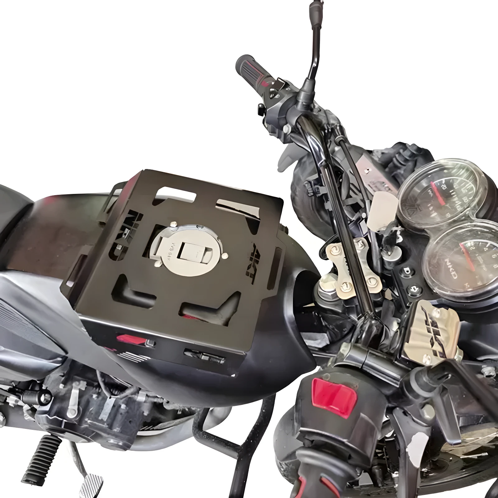 Parrilla de tanque de acero para NKD 125, negro, protege pintura y asegura equipaje ligero.