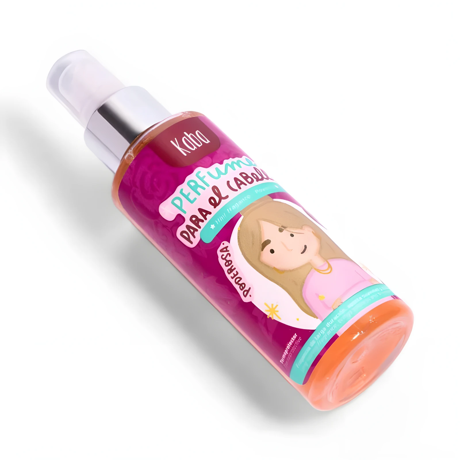 Perfume capilar Kaba en envase rosado con atomizador, aroma intenso, neutraliza olores y refresca el cabello.