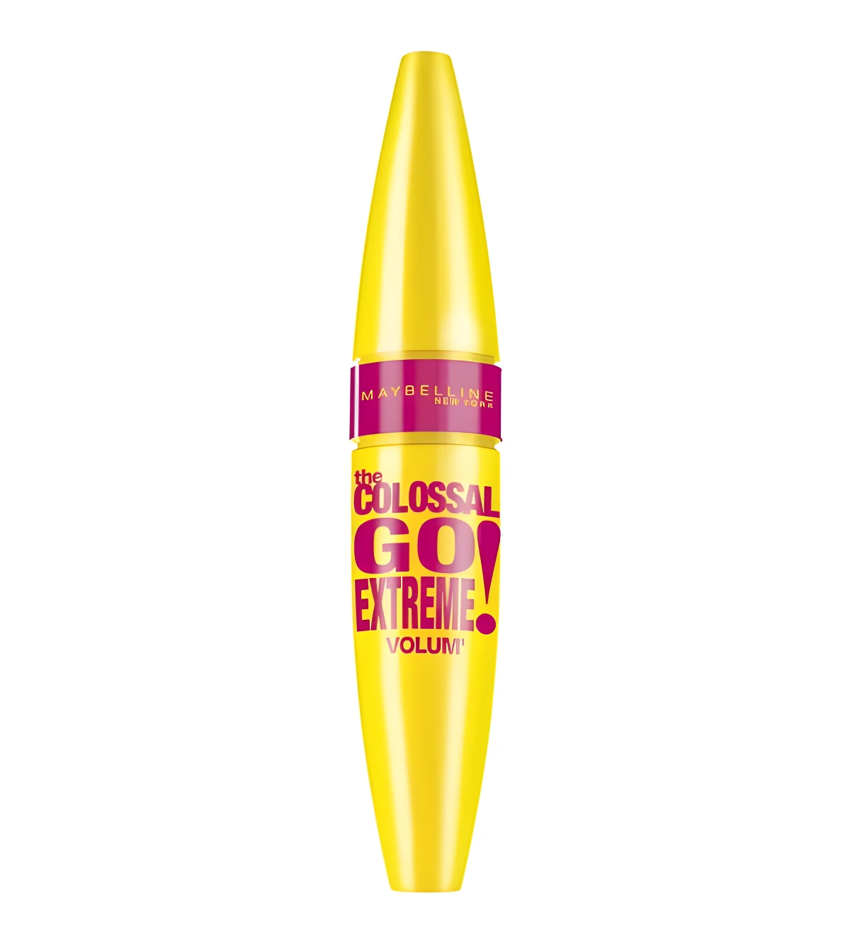 Pestañina Maybelline Colossal Go Extreme volumen amarillo y rosa.