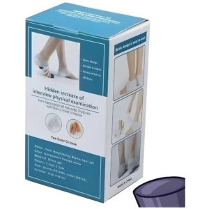 Caja azul de plantillas taloneras invisibles de gel de sílice, altura 2.5cm-3.5cm, colores blanco y piel.