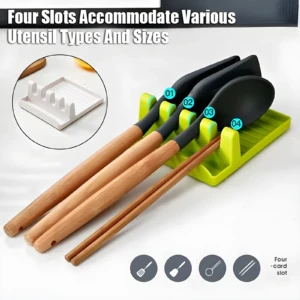 Set de 3 posa-cucharas verde para organizar utensilios de cocina, con números 1 a 4.