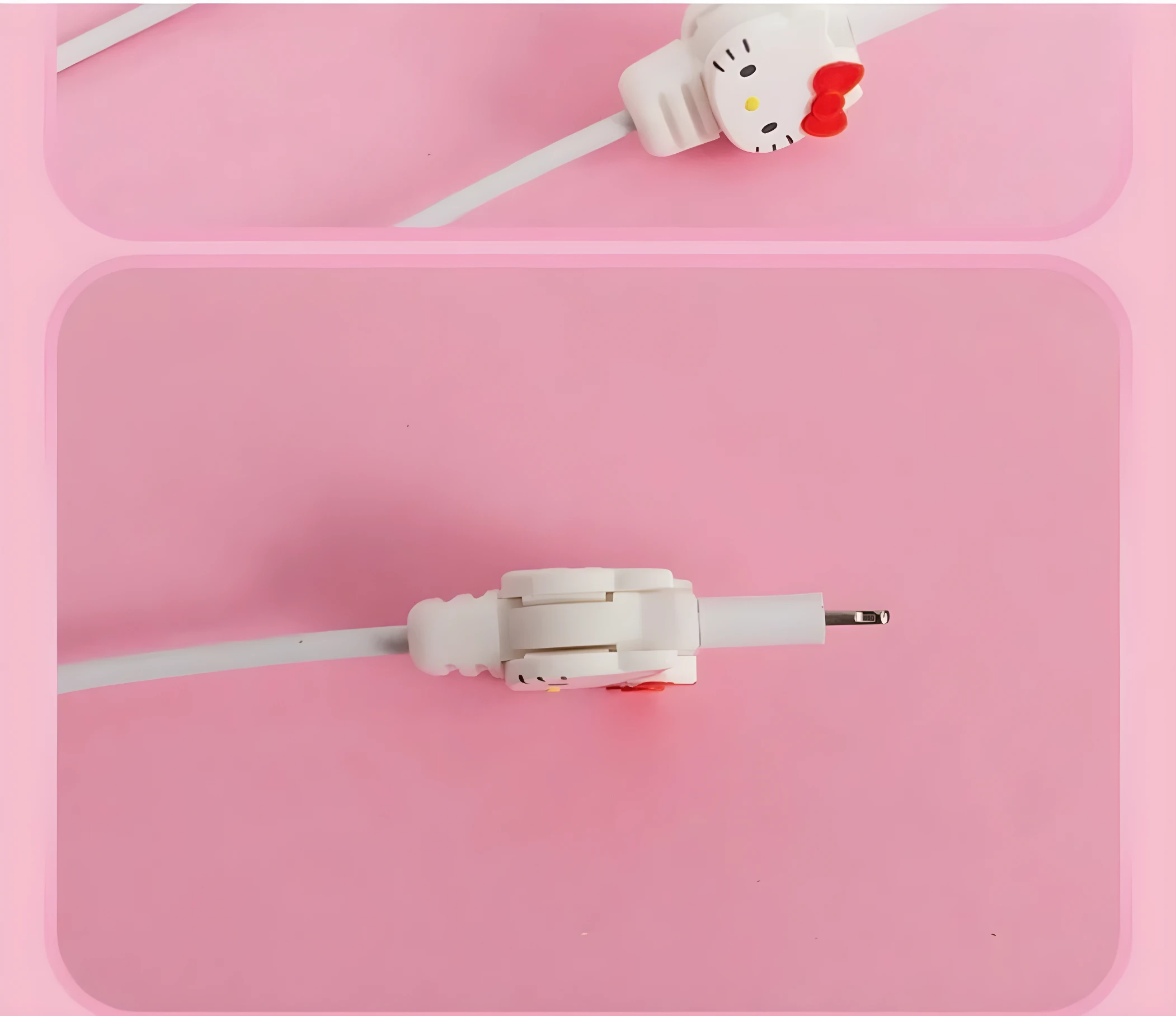 Set x2 protectores de cable Kawaii blanco para cargadores Lightning, con diseño Hello Kitty.