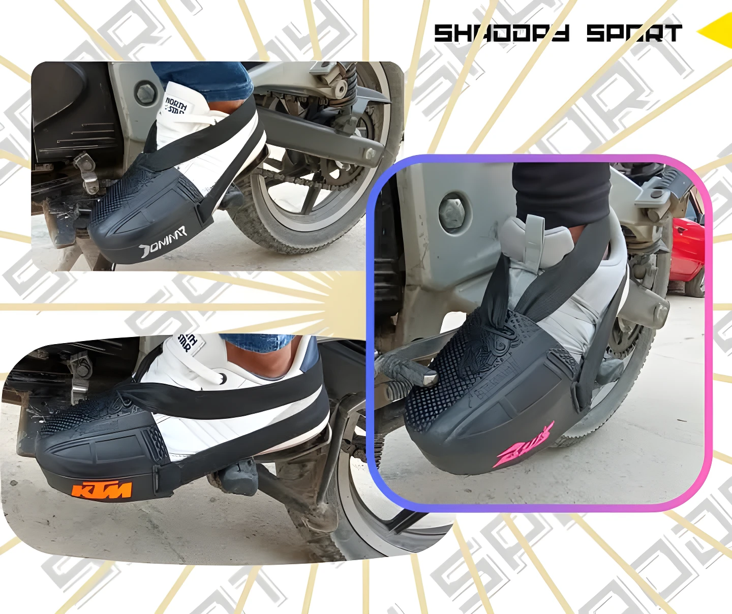 Protector de zapato de moto negro antideslizante, protege calzado deportivo y botines.