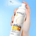 Protector solar en spray BIOAQUA Rice Raw Pulp SPF 50 alta protección.