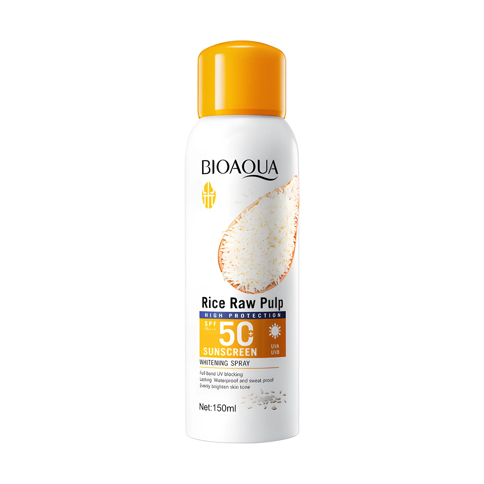 Spray protector solar BIOAQUA Rice Raw Pulp SPF 50, alta protección, blanqueador, 150ml.