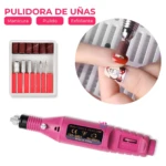 Pulidor de uñas eléctrico rosa, kit de puntas intercambiables para manicura y pedicura.