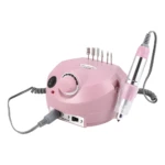 Torno pulidor de uñas profesional rosa, con motor, pedal, 6 brocas y ajuste de velocidad.