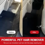 Antes y después: interior de automóvil con alfombras y asientos limpios de pelo de mascota.