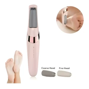 Lima eléctrica rosa recargable USB, incluye 2 cabezales (grueso y fino) para pies.