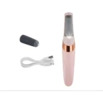Lima eléctrica rosa recargable USB con cabezal de lija y cable.