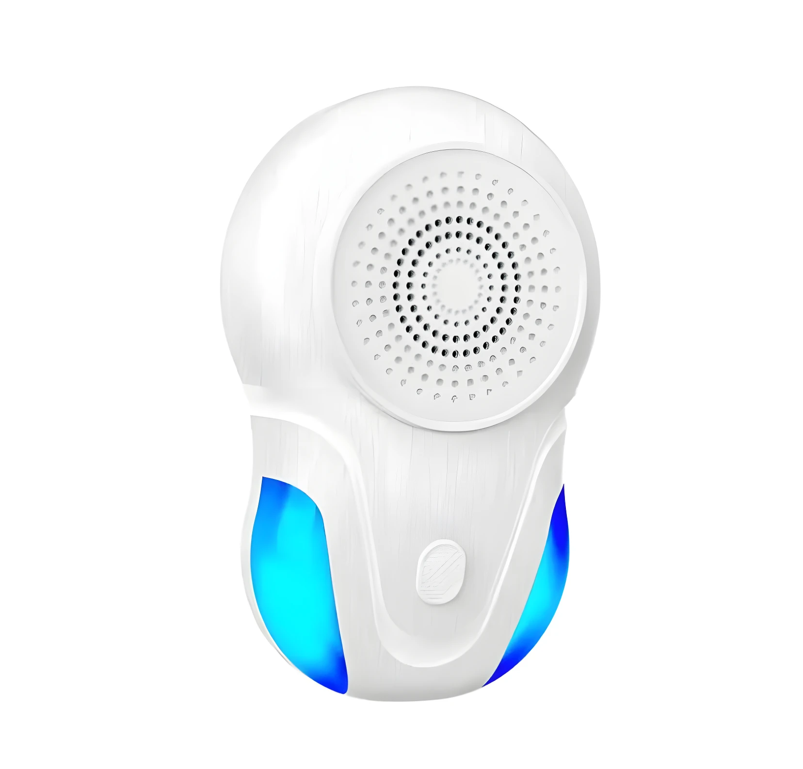 Repelente ultrasónico blanco con luces azules. Dispositivo antiplagas sin químicos.