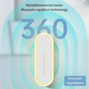 Repelente ultrasónico blanco de diseño ovalado con borde iluminado, destacando tecnología 360 y repelencia multidimensional.