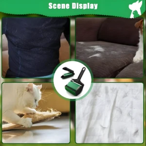 Rodillo quitamotas de silicona verde y negro para eliminar pelo de mascotas de ropa y sofás.