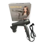 Secador profesional Keratin 3D RE-2003 gris oscuro, 3000W, con difusor y cable, ideal para reducir frizz.