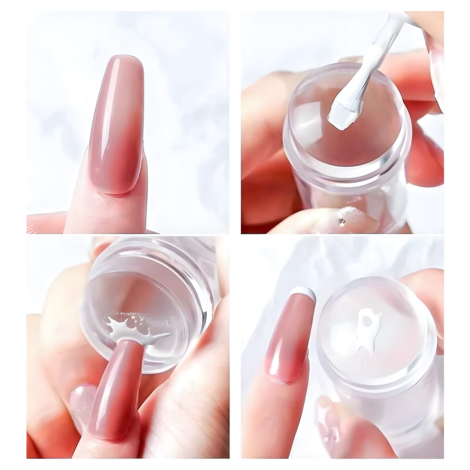 Sello para uñas de silicona transparente para manicura francesa: aplica esmalte blanco en punta francesa.