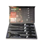 Set Kochen 6 piezas, cuchillos negros con puntos blancos, mango ergonómico, para cocina.