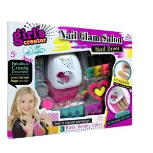Set de esmaltes infantil "Girl's Creator" con secador, incluye brillo, polvo neón y separadores de dedos para uñas.