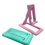 Set de 2 soportes ajustables para celular, uno rosa y otro verde menta, para escritorio.
